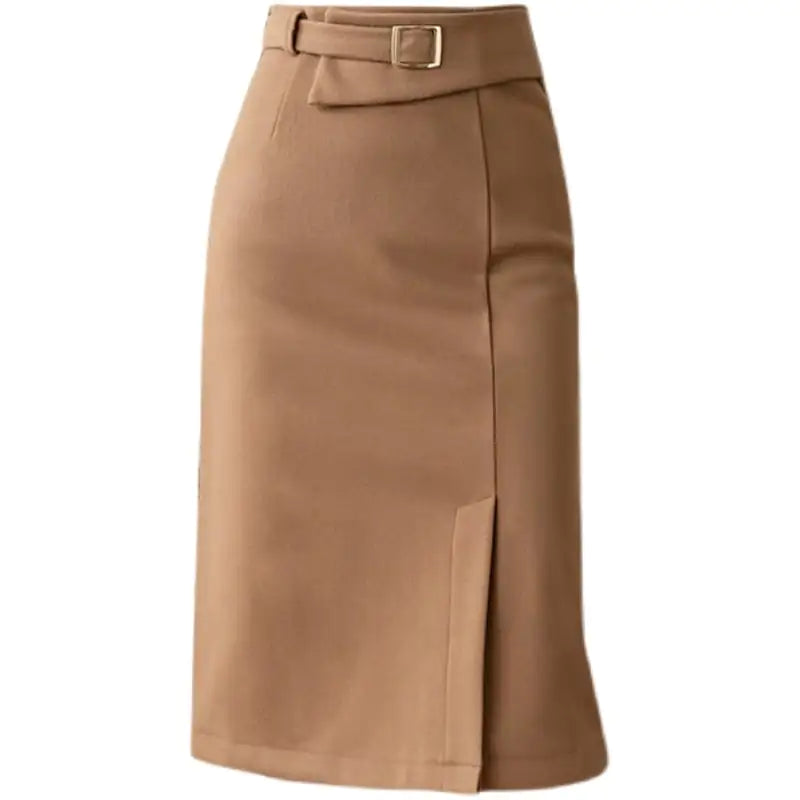 Irregular Woolen Skirt with Slit Design