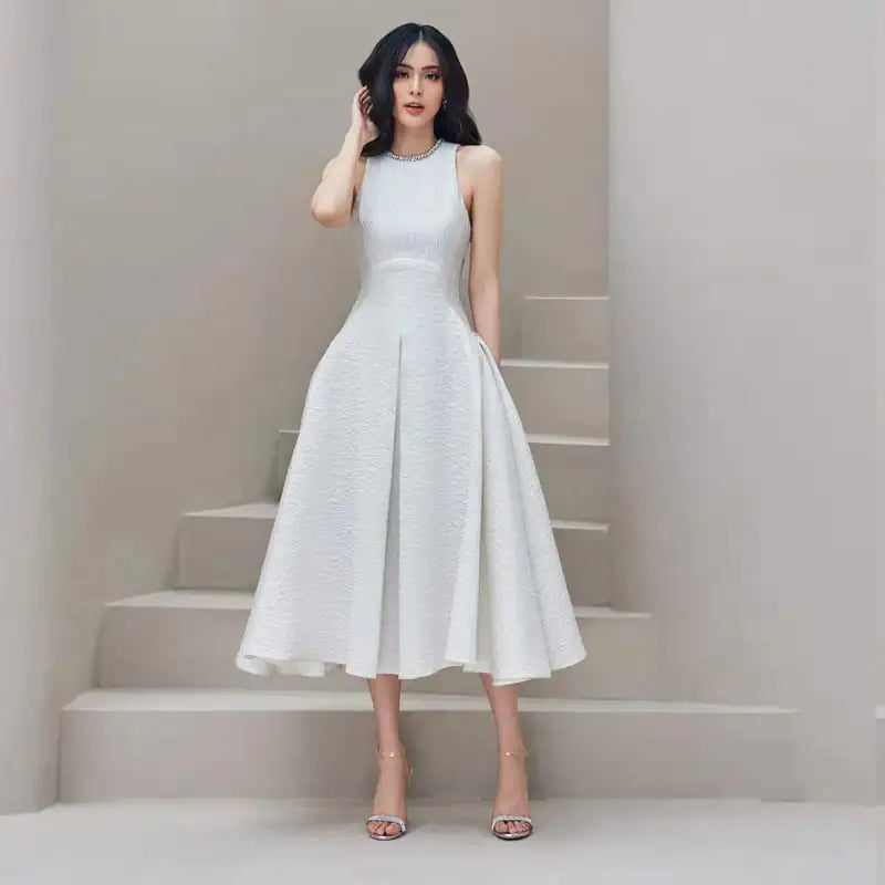 Women's White Long Dress - Temperament Goddess Style