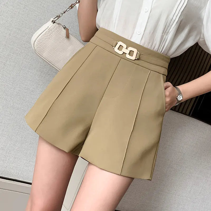 High-Waisted Wide-Leg Pants with Metal Buttons