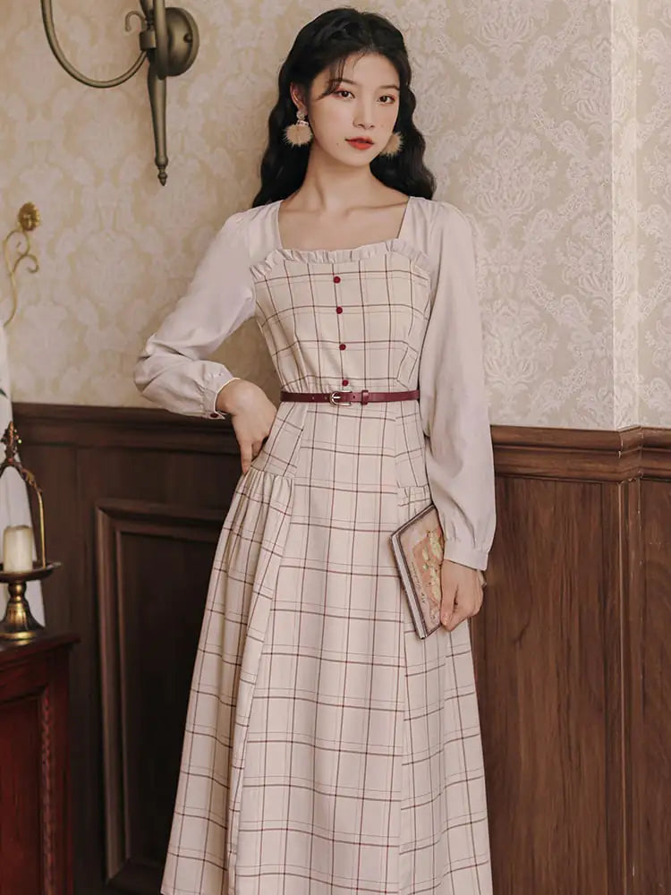 Retro Plaid Dress for Women - Autumn and Winter Style