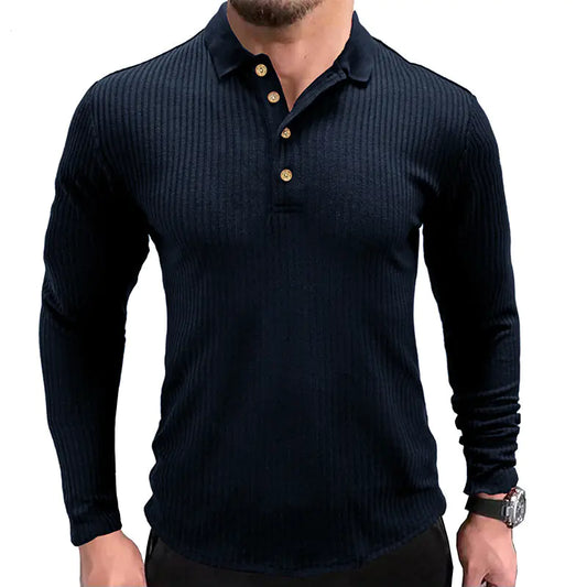 Men's Long-Sleeved Polo T-Shirt with Lapel