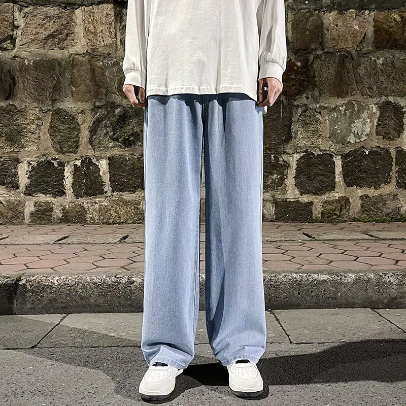 LKTM Men's Hip-Hop Loose Fit Denim Wide-Leg Pants