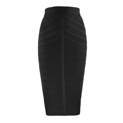 Striped High Waist Slim Bandage Skirt with Features