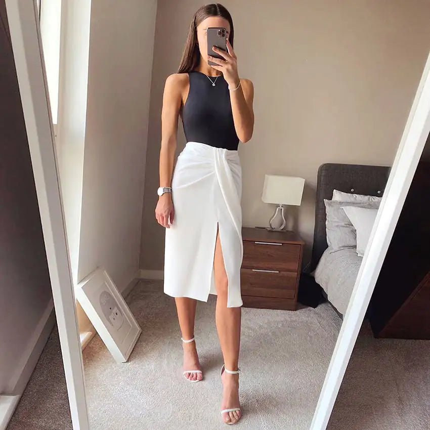 Pleated Slit Design Commuter Skirt for Workplace Style