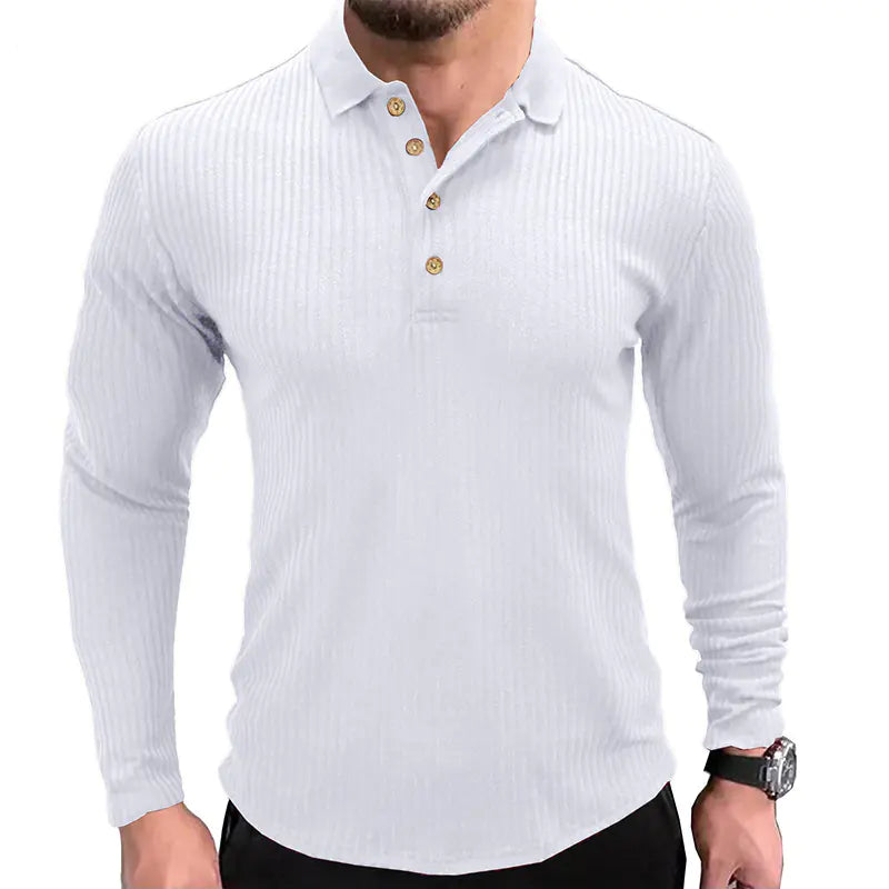 Men's Long-Sleeved Polo T-Shirt with Lapel