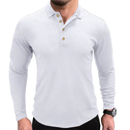 Men's Long-Sleeved Polo T-Shirt with Lapel