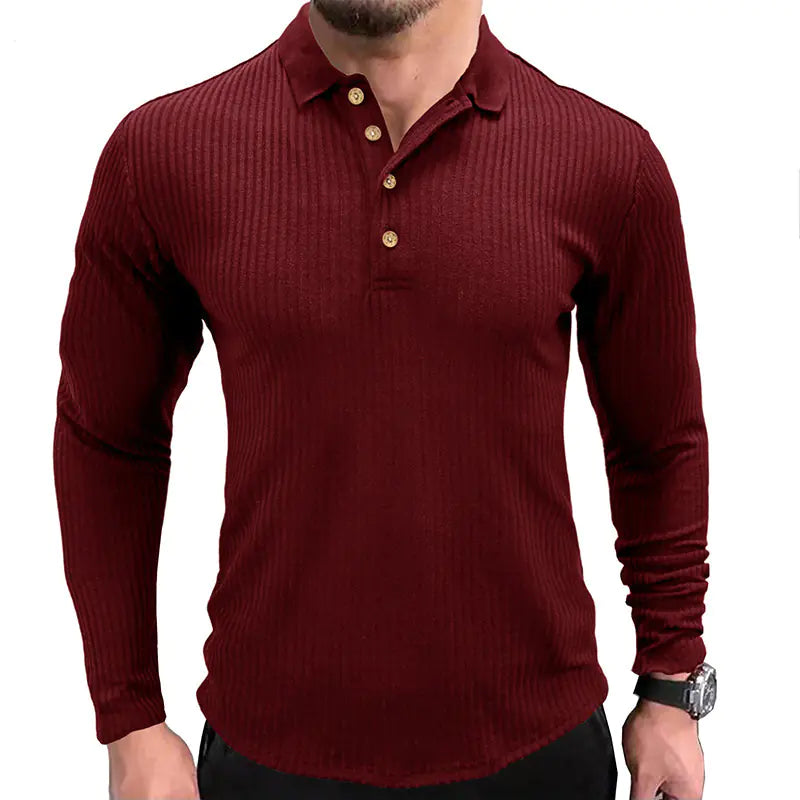 Men's Long-Sleeved Polo T-Shirt with Lapel