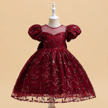 Embroidered Puff Sleeve Princess Dress for Girls