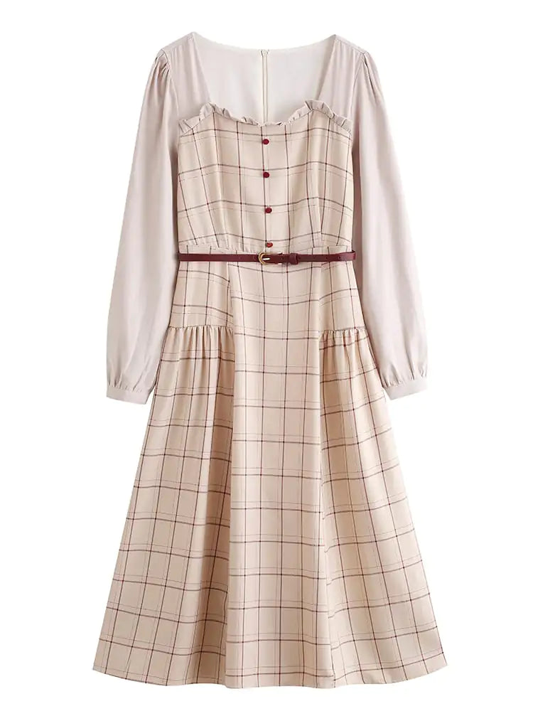 Retro Plaid Dress for Women - Autumn and Winter Style