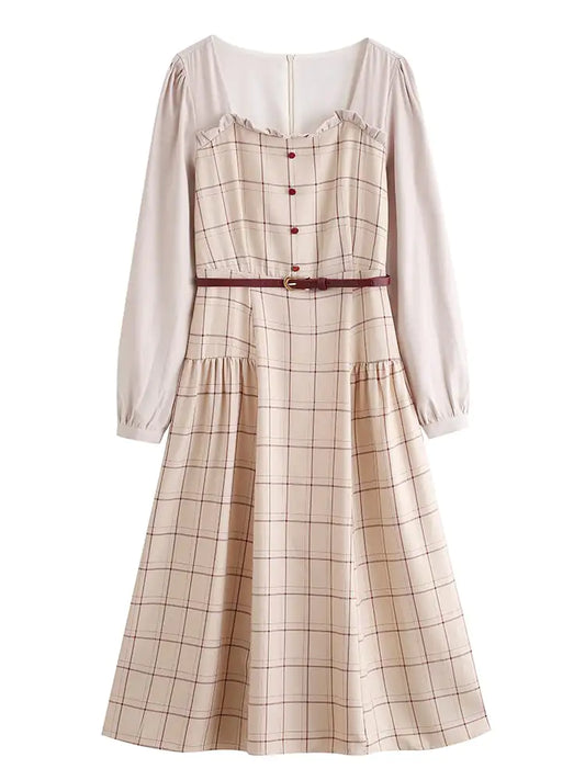 Retro Plaid Dress for Women - Autumn and Winter Style
