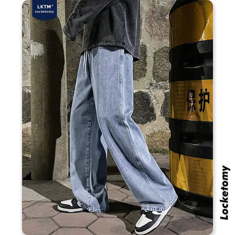 LKTM Men's Hip-Hop Loose Fit Denim Wide-Leg Pants