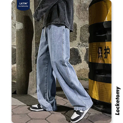 LKTM Men's Hip-Hop Loose Fit Denim Wide-Leg Pants