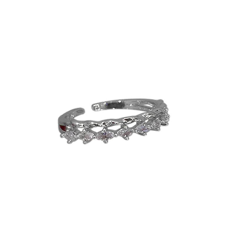 S925 Sterling Silver Adjustable Pearl Ring with Diamonds