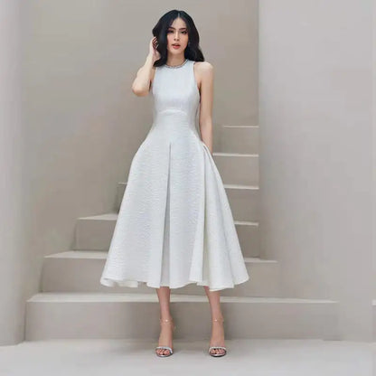 Women's White Long Dress - Temperament Goddess Style