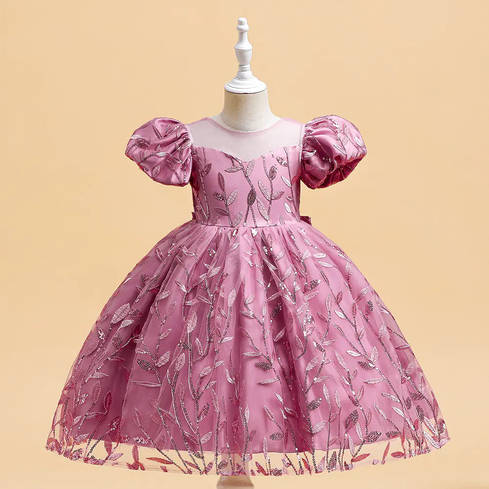 Embroidered Puff Sleeve Princess Dress for Girls