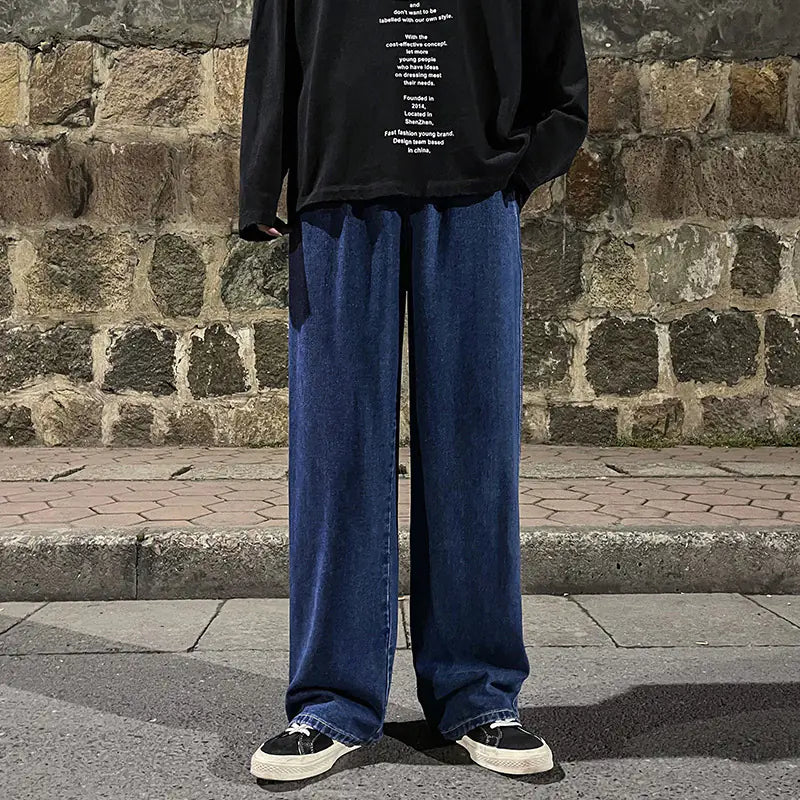 LKTM Men's Hip-Hop Loose Fit Denim Wide-Leg Pants