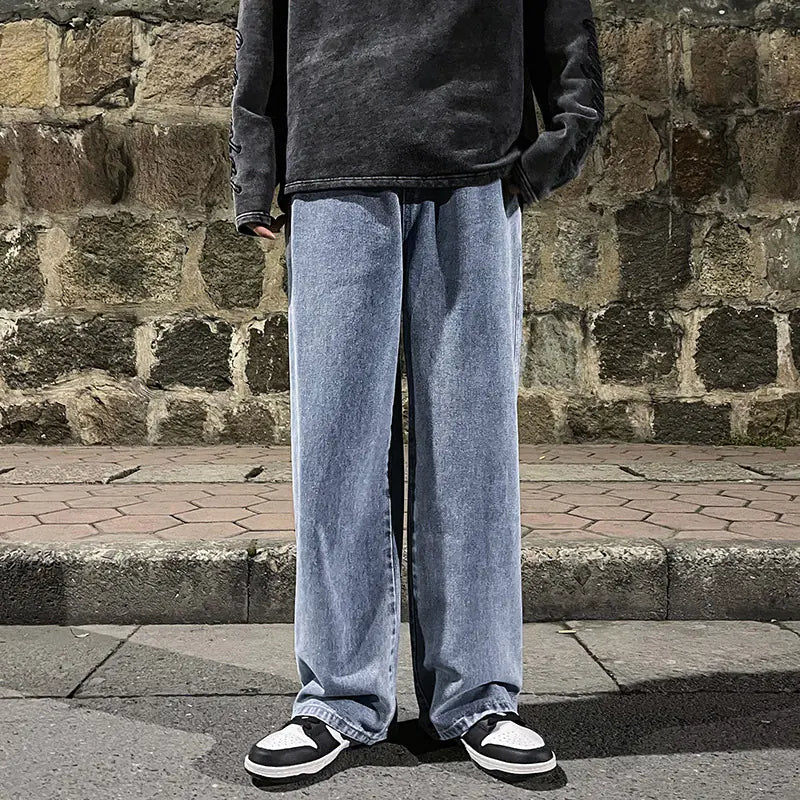 LKTM Men's Hip-Hop Loose Fit Denim Wide-Leg Pants
