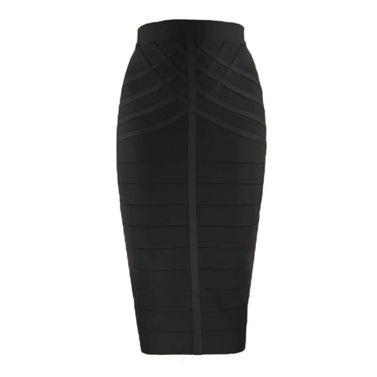 Striped High Waist Slim Bandage Skirt with Features