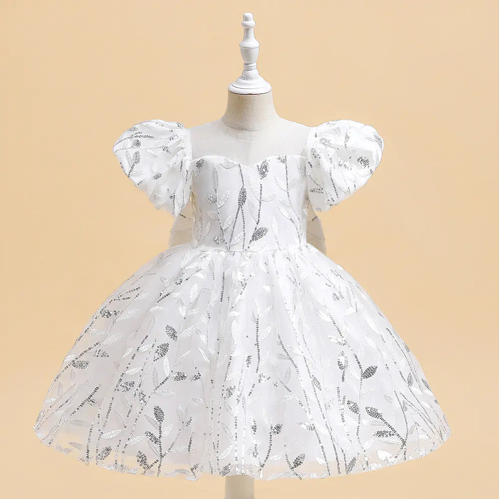 Embroidered Puff Sleeve Princess Dress for Girls