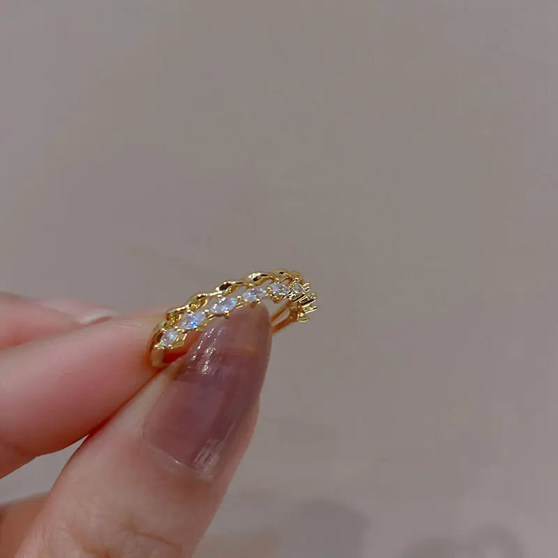 S925 Sterling Silver Adjustable Pearl Ring with Diamonds