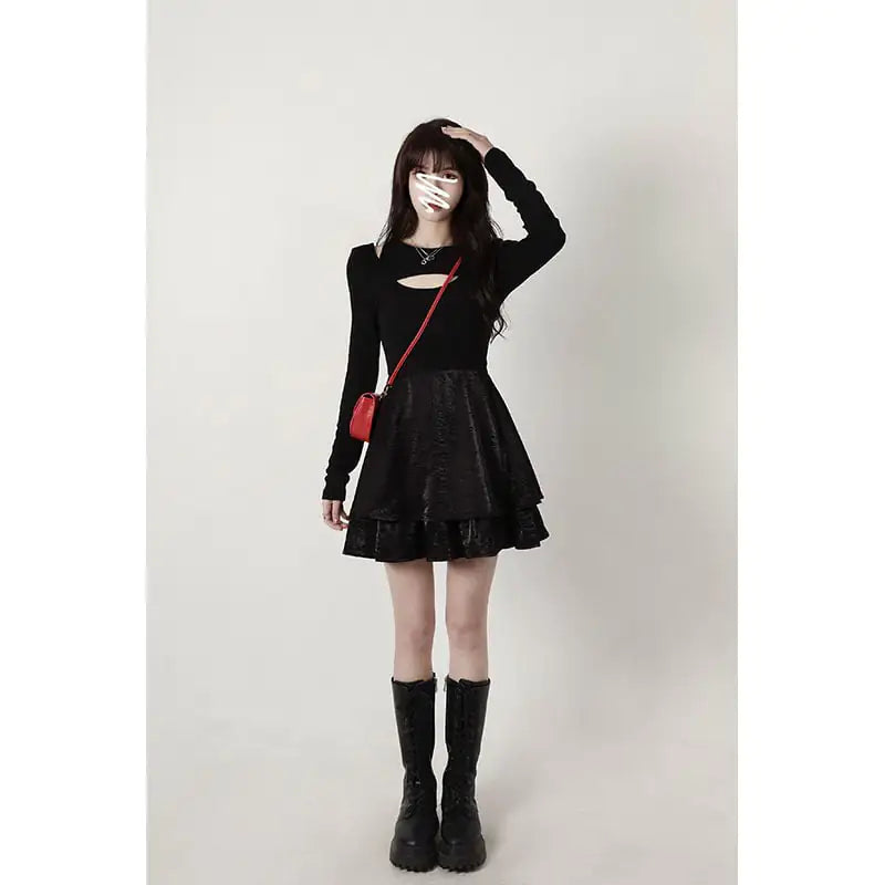 Irregular Inner Waist Long Sleeve Women's Skirt