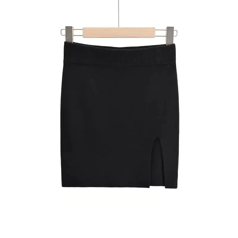 High Waist Stretch Knit Side Slit Tight Skirt
