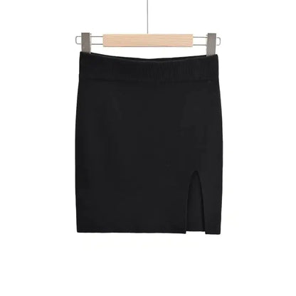 High Waist Stretch Knit Side Slit Tight Skirt