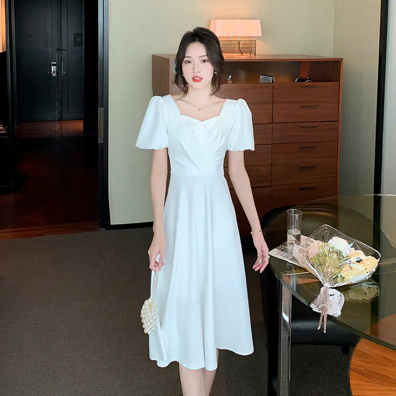 Summer French Bubble Sleeve Dress for Girls