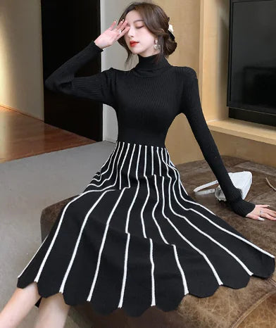 Autumn Knit Bodycon Dress with Flare Sleeves