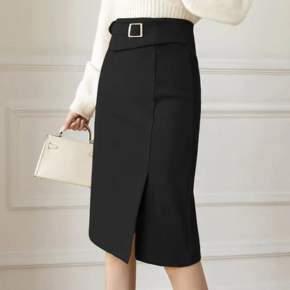 Irregular Woolen Skirt with Slit Design