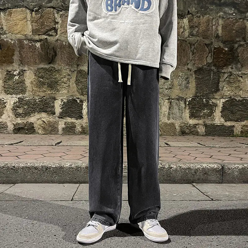 LKTM Men's Hip-Hop Loose Fit Denim Wide-Leg Pants