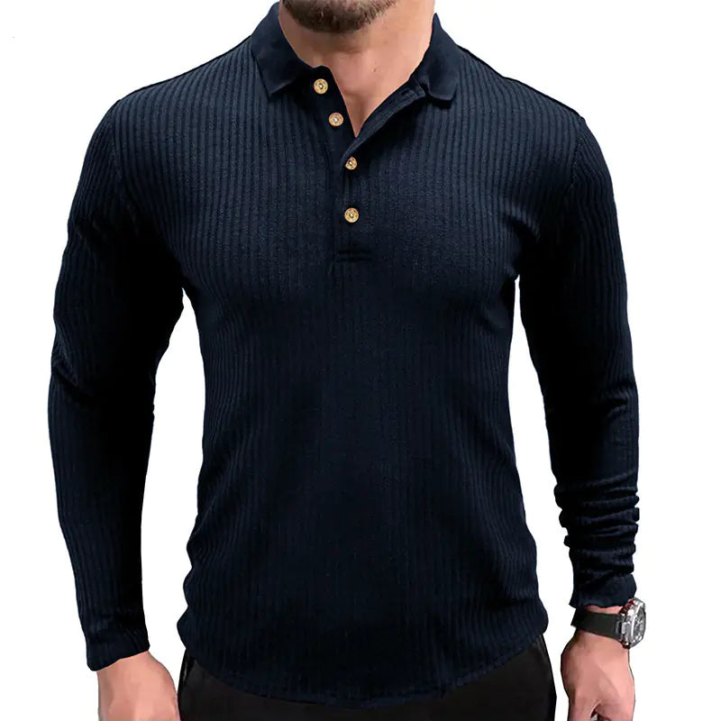 Men's Long-Sleeved Polo T-Shirt with Lapel