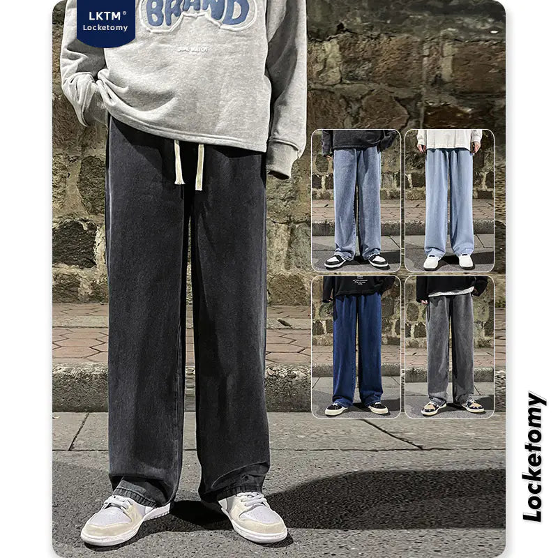 LKTM Men's Hip-Hop Loose Fit Denim Wide-Leg Pants