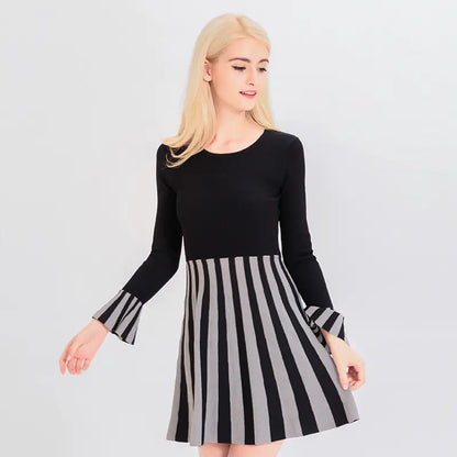 Autumn Knit Bodycon Dress with Flare Sleeves