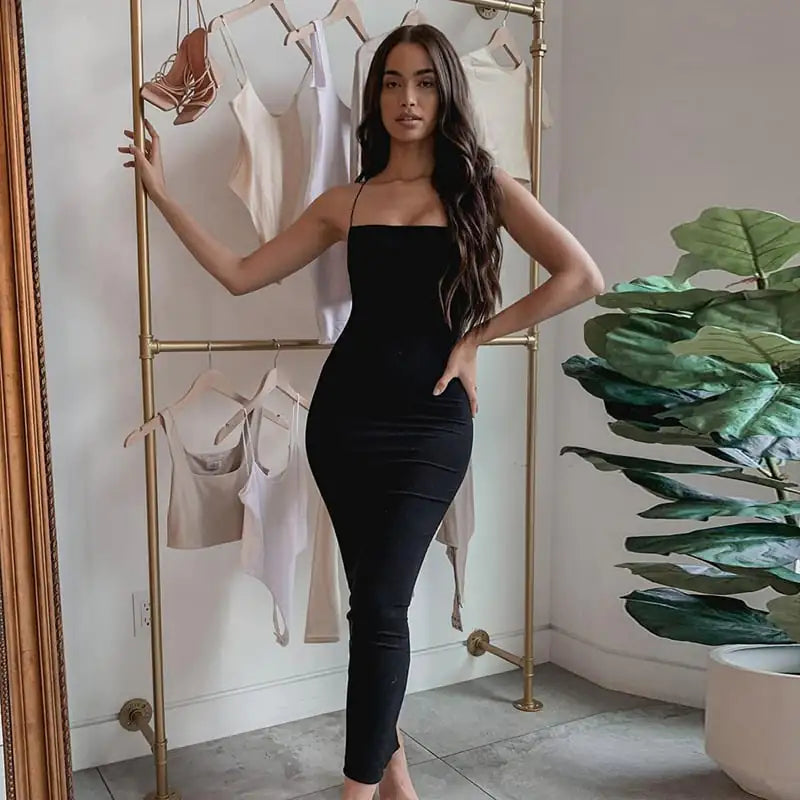 Sling Fashion Slim Fit Solid Color Dress with Slit