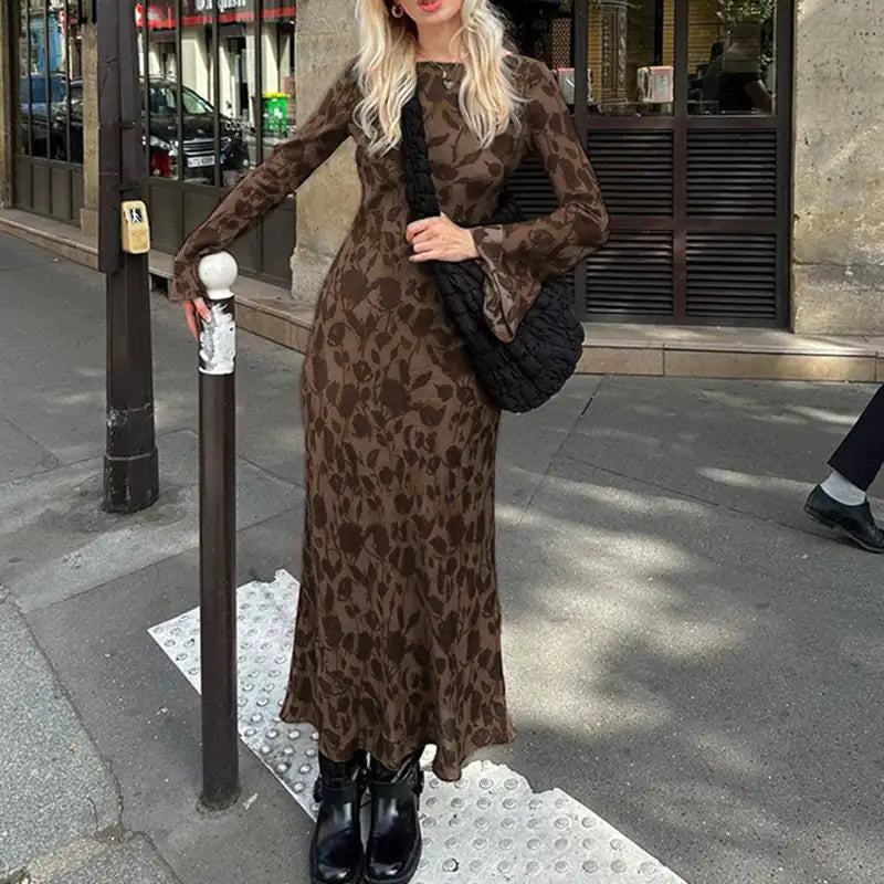 Vintage Contrast Color Bell Sleeve Casual Dress