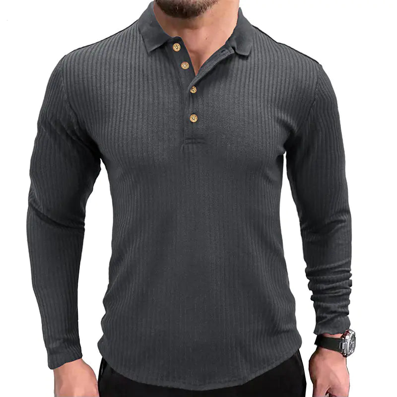 Men's Long-Sleeved Polo T-Shirt with Lapel