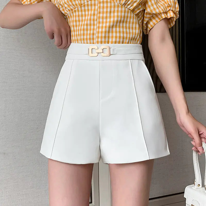 High-Waisted Wide-Leg Pants with Metal Buttons