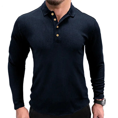 Men's Long-Sleeved Polo T-Shirt with Lapel