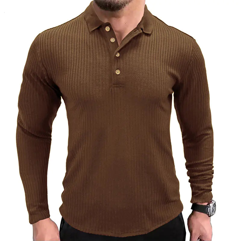 Men's Long-Sleeved Polo T-Shirt with Lapel