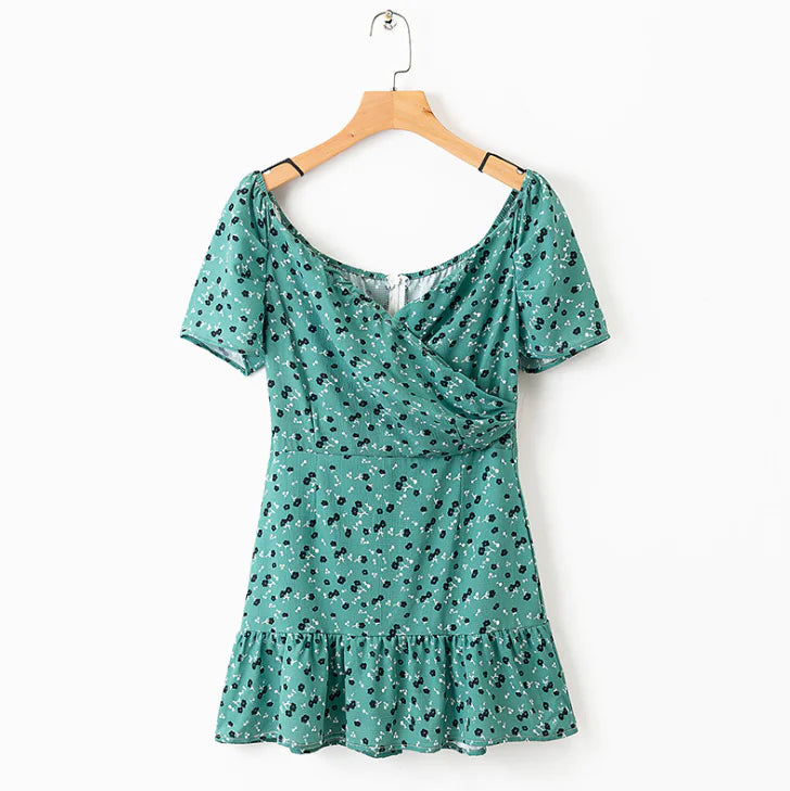 Printed Cross-Back Short Sleeve Dress