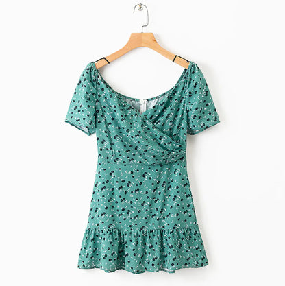 Printed Cross-Back Short Sleeve Dress
