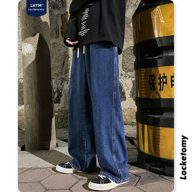 LKTM Men's Hip-Hop Loose Fit Denim Wide-Leg Pants