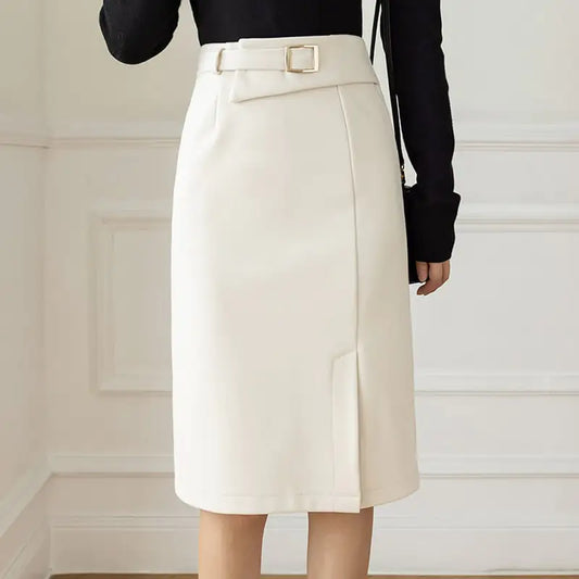 Irregular Woolen Skirt with Slit Design