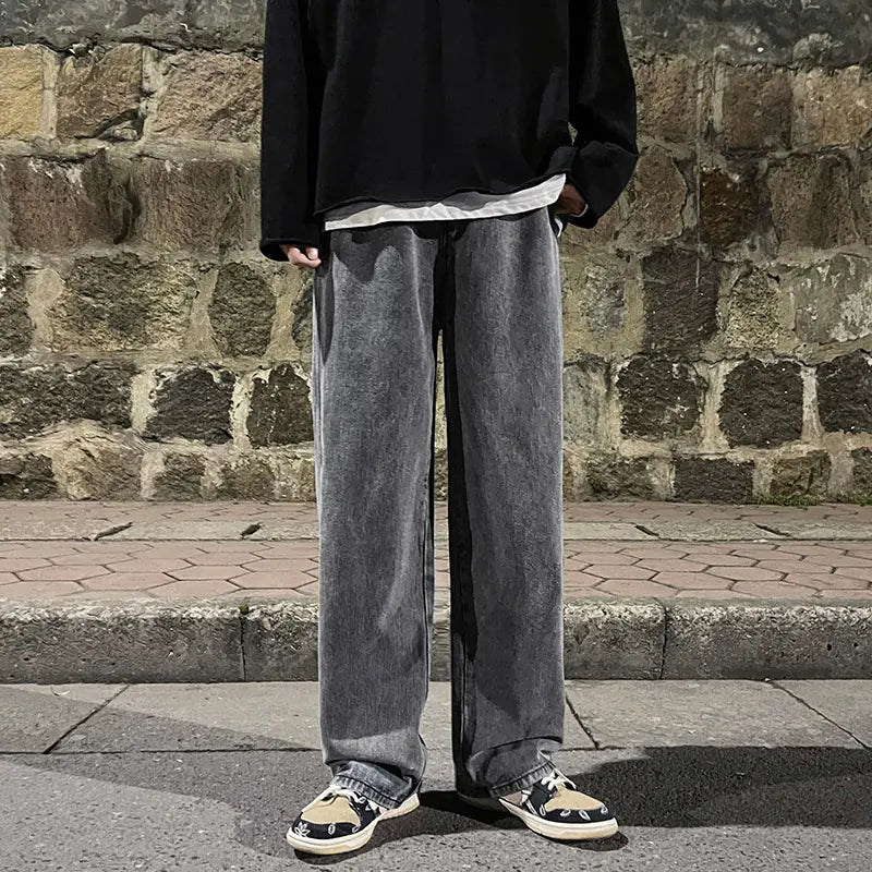 LKTM Men's Hip-Hop Loose Fit Denim Wide-Leg Pants
